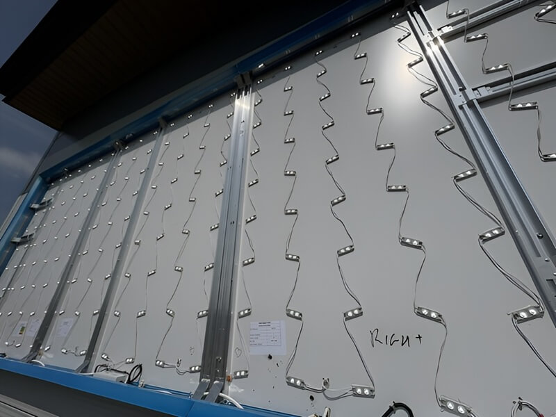 Interior of illuminated building sign for Zematra, Hull.